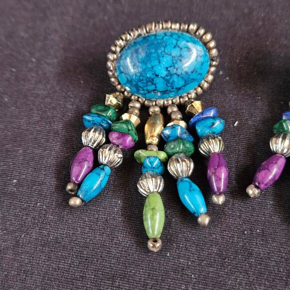Vintage Turquoise Beaded Earrings Southwestern Dangle - Picture 3 of 6
